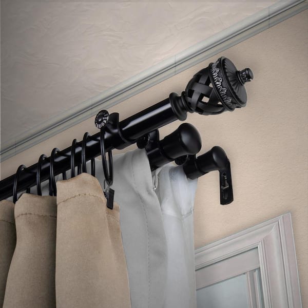 EMOH 13/16" Dia Adjustable 120" to 170" Triple Curtain Rod in Black with Pablo Finials