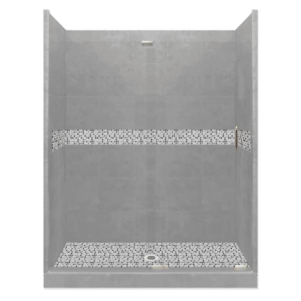 American Bath Factory Del Mar Grand Slider 36 in. x 60 in. x 80 in. Center Drain Alcove Shower Kit in Wet Cement and Satin Nickel Hardware