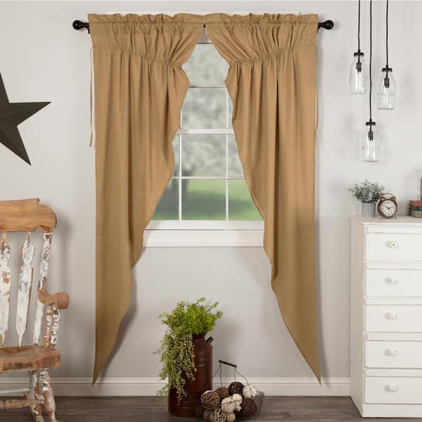 VHC BRANDS Simple Life Flax 36 in. W x 84 in. L Light Filtering Prairie Window Curtain Panel in Khaki Pair
