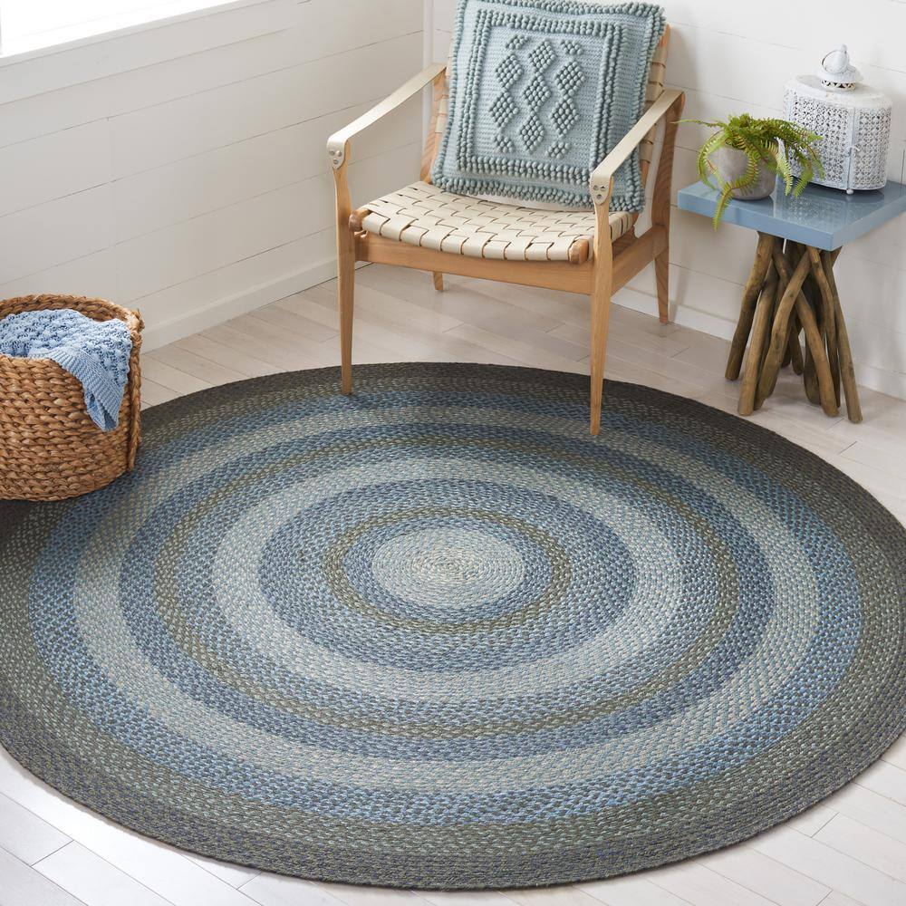 Light Blue and Green Braided Oval Jute Area Rug 4'x6'