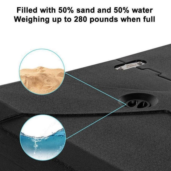 286 lbs. Square 3D Surface Fashionable Patio Umbrella Base Sand/Water Filled in Black