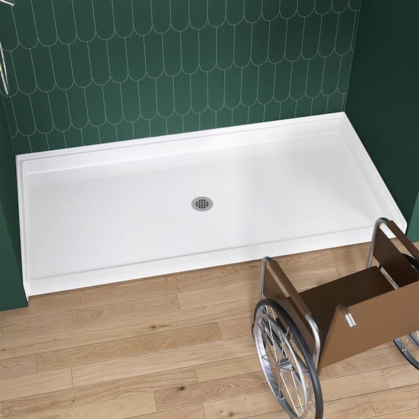 72 in. L x 36 in. W Alcove Acrylic ADA Shower Pan Base with Center Drain Low Profile Wheelchair Accessible in White