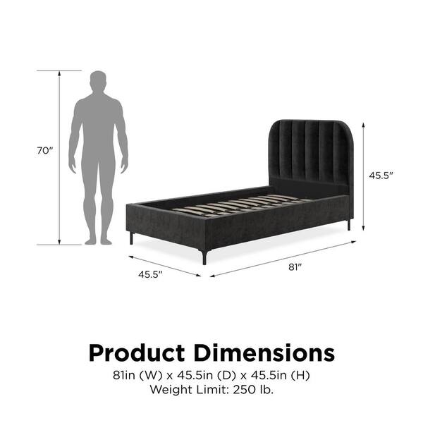 Dhp Carter Black Velvet Twin, Black Upholstered Twin Bed With Storage