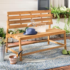 Ruben 45.3 in. 2-Person Natural Brown Acacia Wood Outdoor Bench/Table
