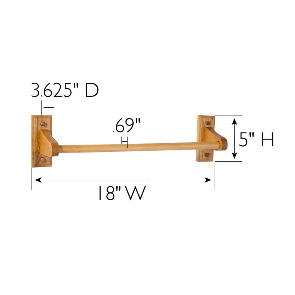 Honey Oak 18-Inch Wall Mounted Wooden Towel Bar