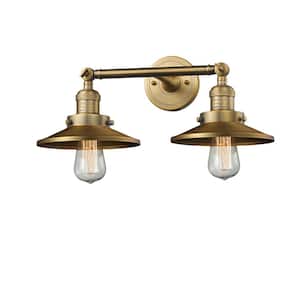 Railroad 18 in. 2-Light Brushed Brass Vanity Light with Brushed Brass Metal Shade