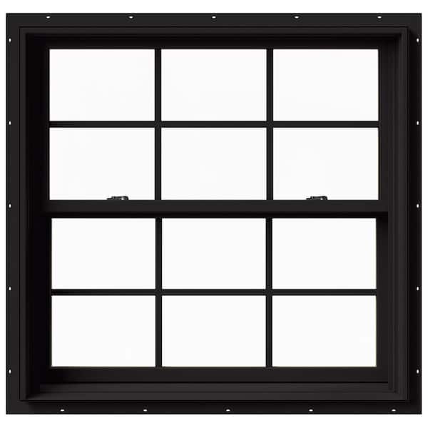 JELD-WEN 37.375 in. x 36 in. W-2500 Series Black Painted Clad Wood Double Hung Window w/ Natural Interior and Screen