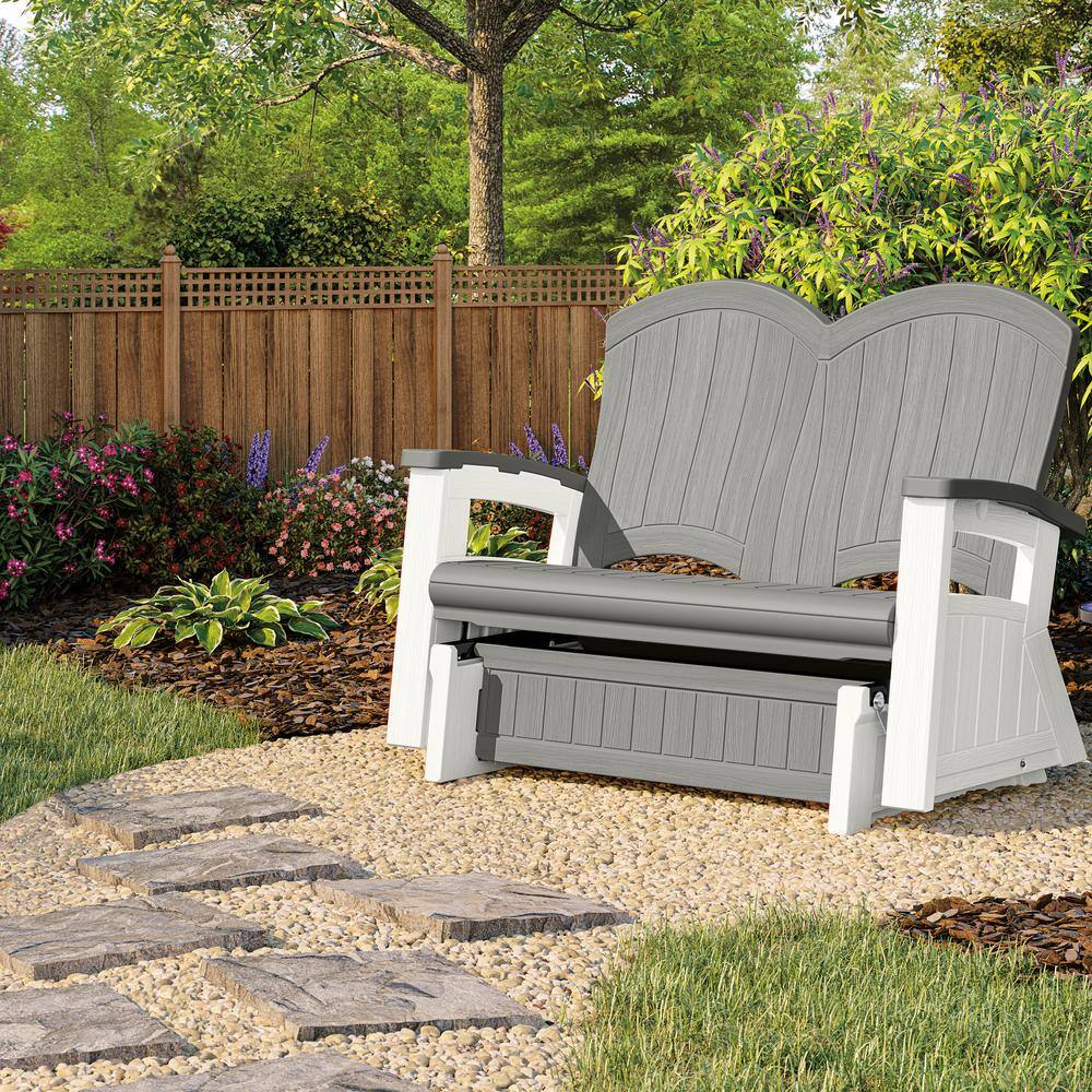 White and Peppercorn Plastic Adirondack Glider Chair