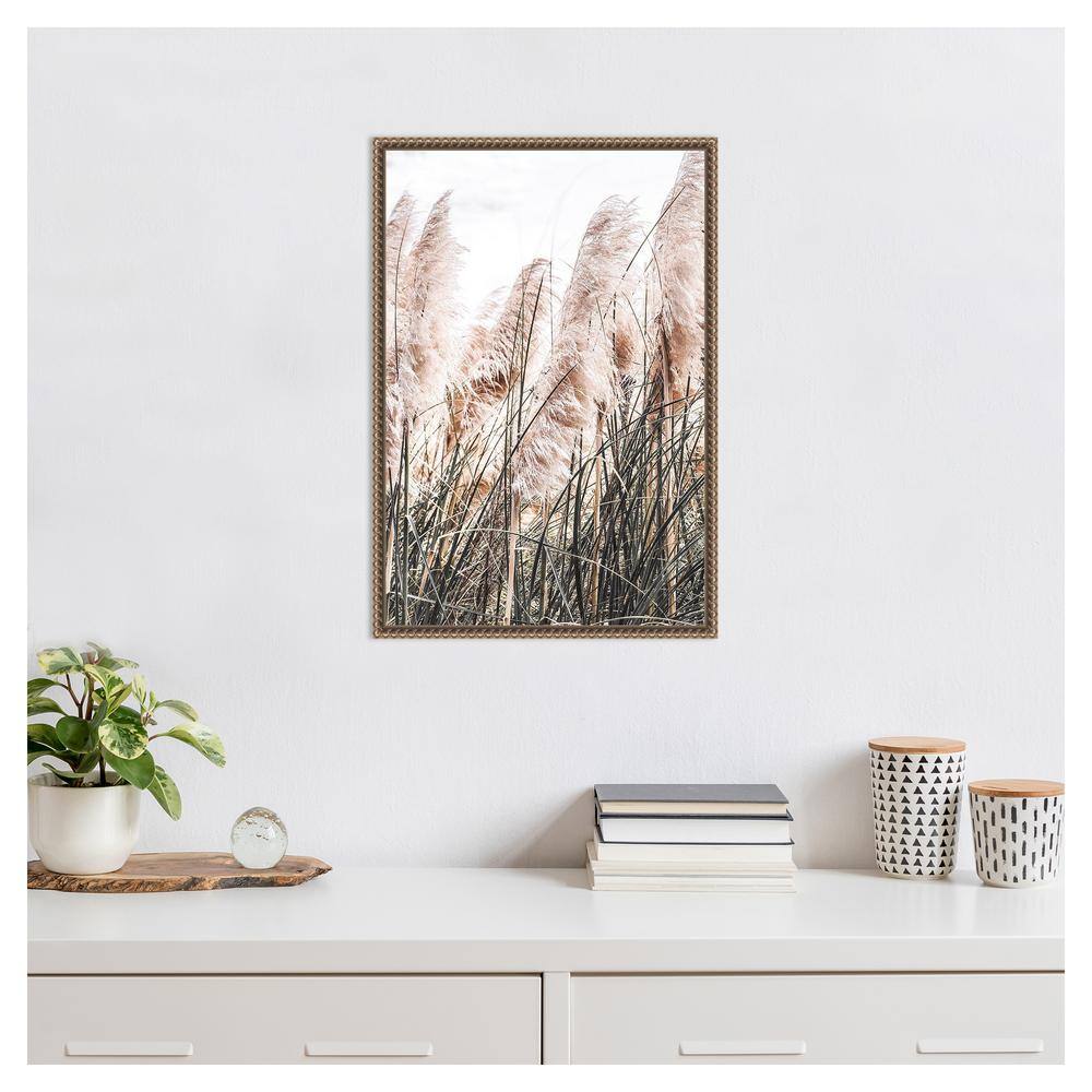 Pampas Grass Sepia Photography Canvas with Beaded Bronze Frame