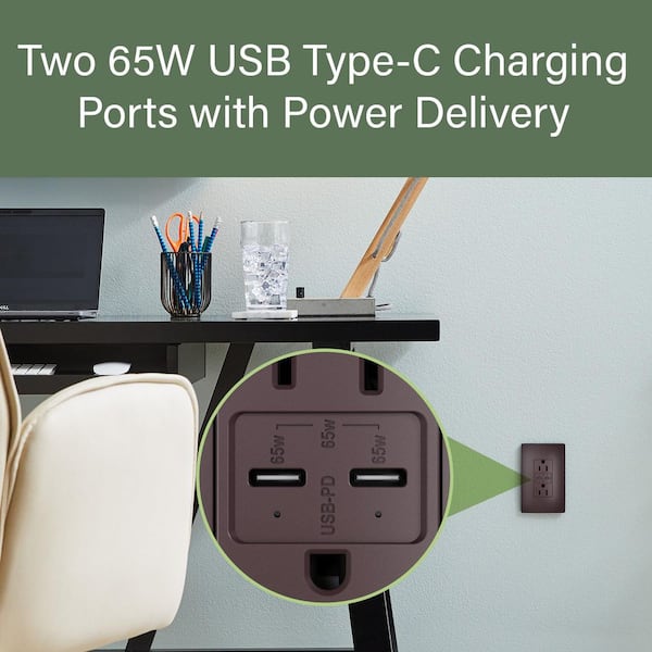 Legrand radiant 15A Tamper Resistant 65W Power Delivery USB Type C