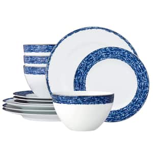Blue Rill (Blue) Porcelain 12-Piece Dinnerware Set, Service for 4