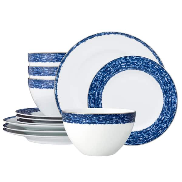 Noritake Blue Rill (Blue) Porcelain 12-Piece Dinnerware Set, Service for 4