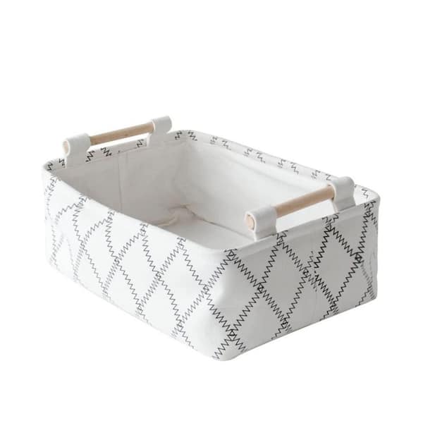 Unbranded White 12.6 in. x 4.7 in. Fabric Decorative Basket Set of 3 with Wooden Handles