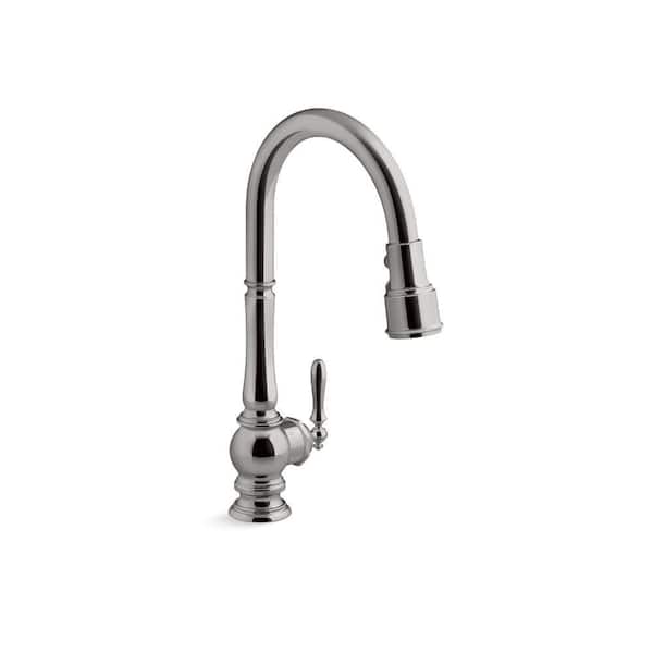 KOHLER Artifacts Single-Handle Pull Down Sprayer Kitchen Faucet in Vibrant Titanium
