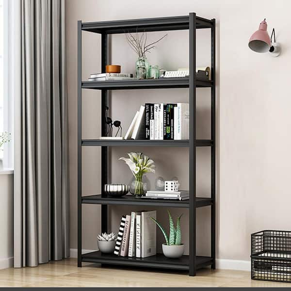 Tileon 5-Tier Metal Shelf in Black 2000 lbs. Heavy Duty Storage Shelf Adjustable Garage Shelf Industrial Shelving Unit 63 in. H