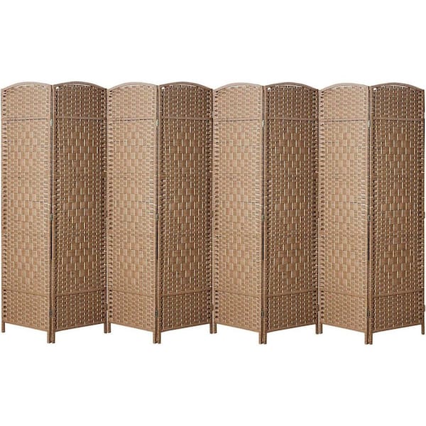 71 in. Natural 8 Panel Natural Folding Room Divider, Hand-Woven Wood Frame, Privacy Screen for Living Room