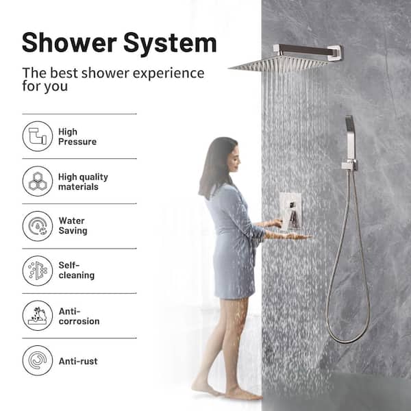 10in. Single Handle 2-Spray Shower Faucet Handheld Combo with Valve 1.8GPM Adjustable Dual Shower Head in Brushed Nickel
