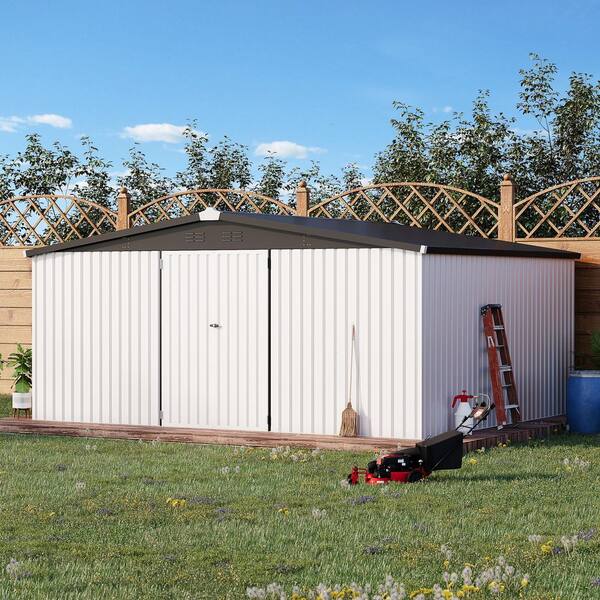 Zeus & Ruta 14 ft. W x 12 ft. D Metal Storage Shed with 2 Doors