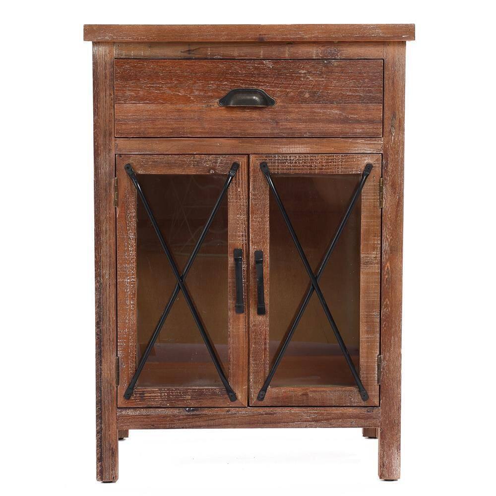 LuxenHome Dark Brown and Black Accent Storage Cabinet with Doors and ...