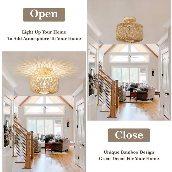 帯留め ブラウン Uolfin Modern Black and Brass Round Ceiling Light 3-Light