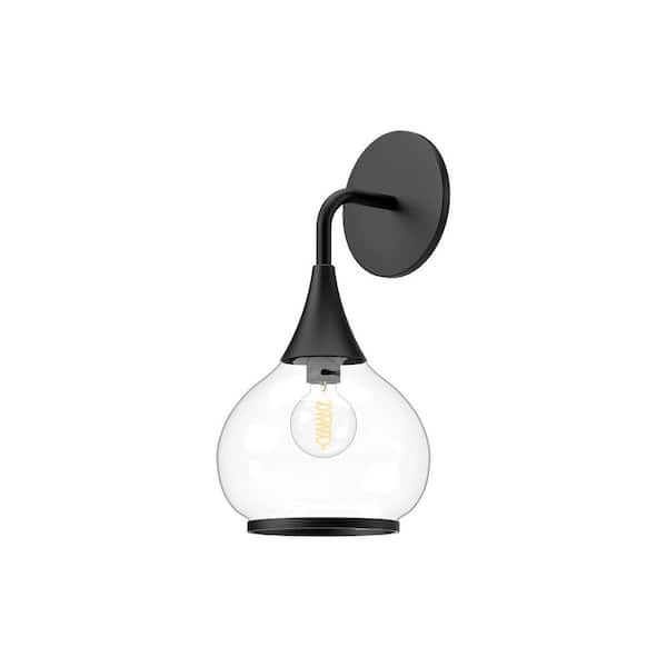 KUZCO HAZEL 6 in. 1 LIGHT MATTE BLACK/CLEAR GLASS Vanity Light