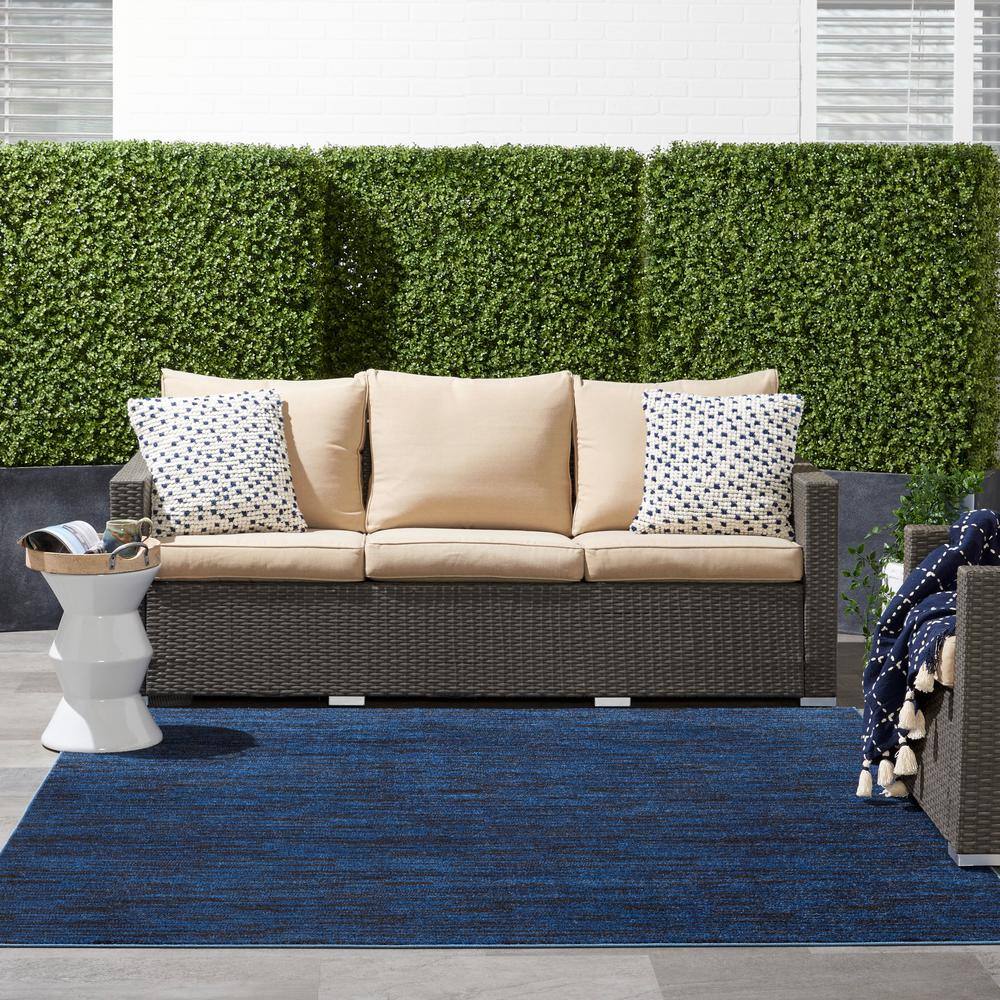 Midnight Blue 7' Square Non-slip Synthetic Rug