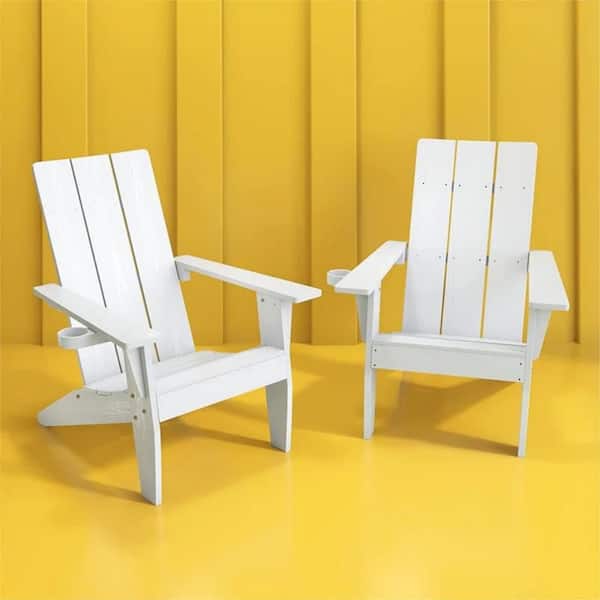 Mximu White Weather Resistant Plastic Outdoor Patio Adirondack Chair with Cup Holder (set of 2)