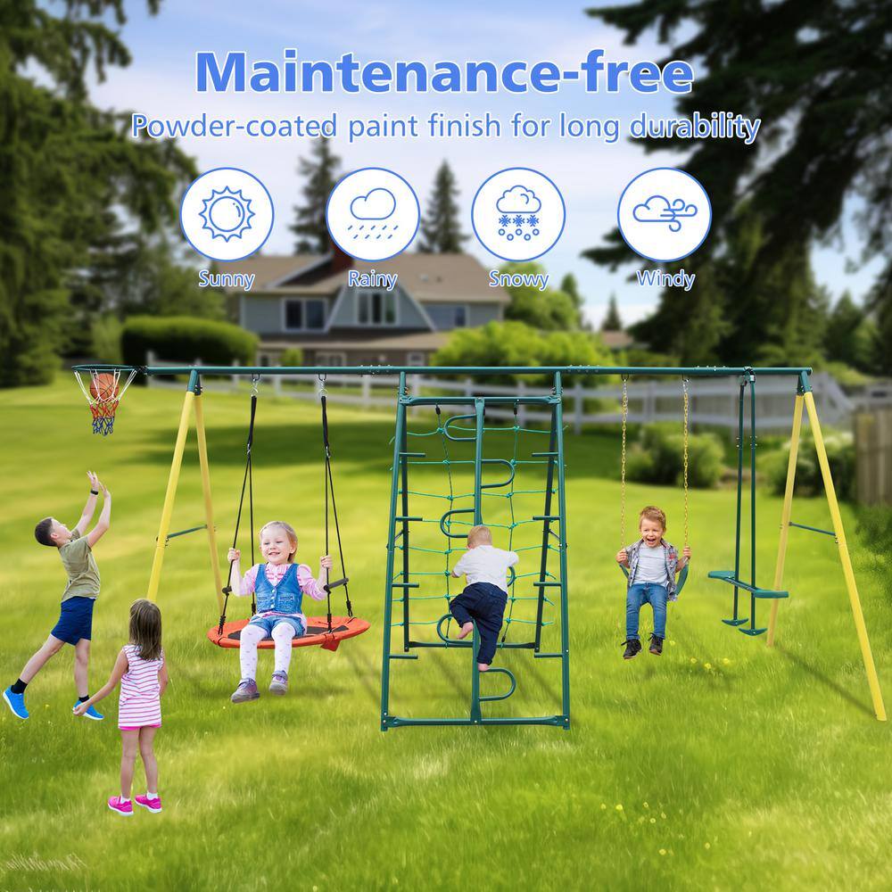 Multicolor Heavy-Duty Metal Playset with Swings and Climbing Frame