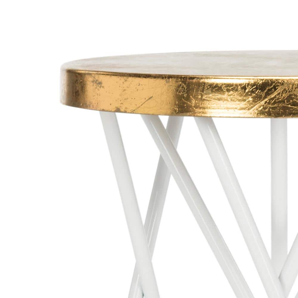White and Gold Leaf Mid-Century Modern Counter Stool