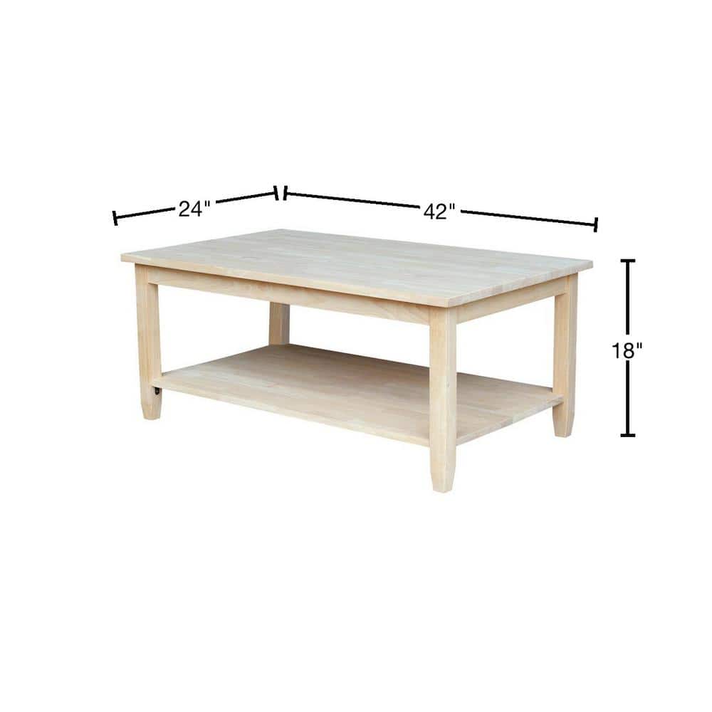 Solano Traditional Solid Wood Rectangular Coffee Table, Unfinished