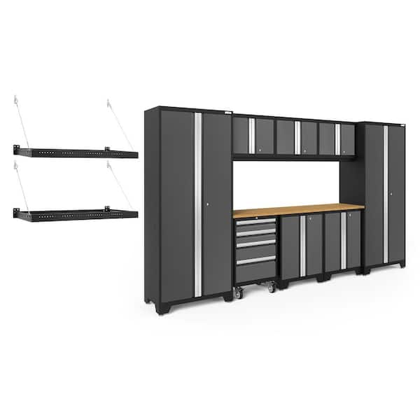 NewAge Products Bold Series 132 in. W x 76.75 in. H x 18 in. D 24-Gauge Steel Garage Cabinet Set in Gray (9-Piece)
