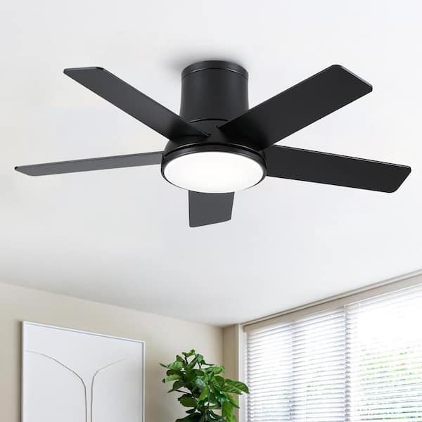Stylish 42 in. Integrated LED Matte White Flush Mount Ceiling Fan with Light, Quiet DC Motor and Remote Control