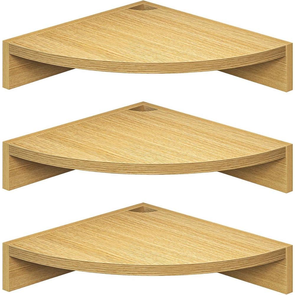 11.5 in. W x 11.5 in. D Oak Wood Corner Shelves Decorative Wall Shelf (3-Pa