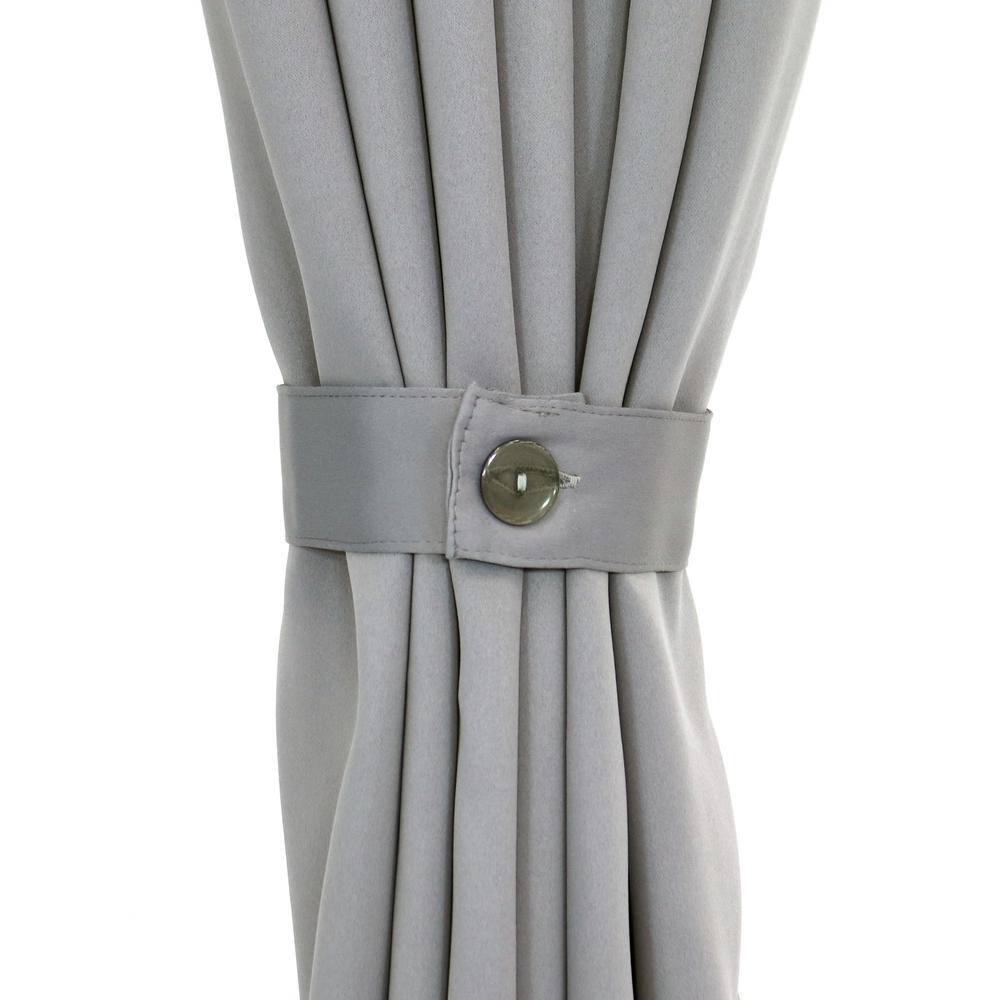 Gray Polyester Indoor/Outdoor Curtain Tiebacks with Resin Buttons (Set of 2)