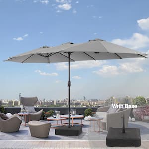 15 ft. x 9 ft. LED Outdoor Double-Sided Patio Market Umbrella with UPF50+, Tilt Function and Wind-Resistant Design, Gray