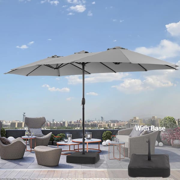 JOYESERY 15 ft. x 9 ft. Steel Frame Outdoor Double-Sided Patio Market Umbrella with Crank and Base in Gray
