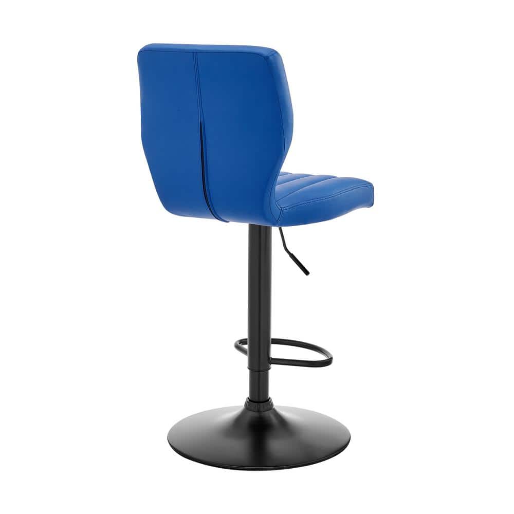 Contempo Chic 17" Blue Faux Leather & Metal Swivel Adjustable Barstool