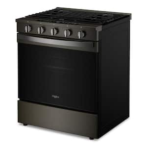 30 in. 5-Burners Slide-In Gas Range in Black-on-Stainless with Air Cooking Technology