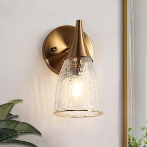 Modern 8.7 in. 1-Light Plated Brass Wall Sconce with Clear Water Glass Shades