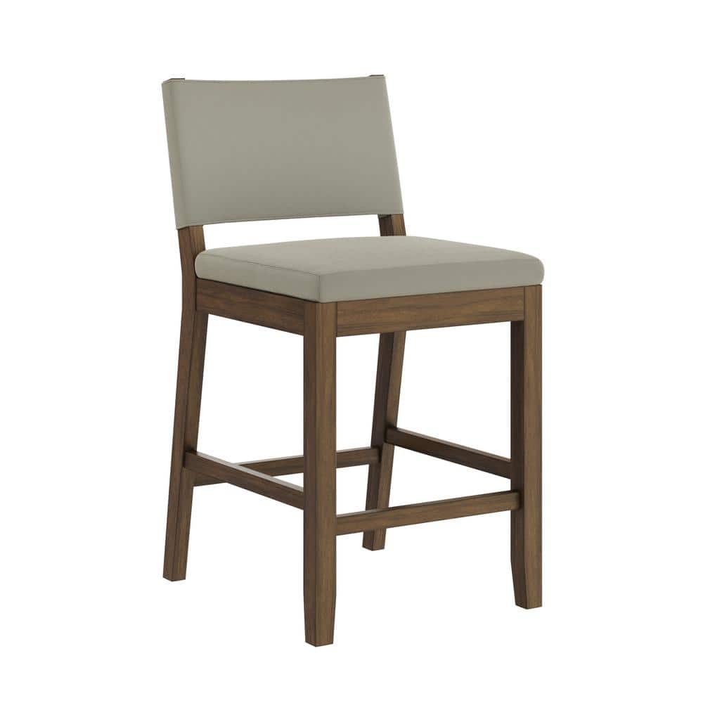 Linus Light Gray Upholstered Counter Height Bar Stools with Dark Brown Wood Legs, Set of 2