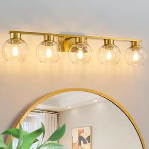 37.43 in. 5-Light Gold Bathroom Vanity Light with Glass Shades, Bulbs not Included