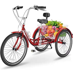 24 in. Adult Tricycle, 7-Speed 3 Wheel Cruiser Bike, Adult Trikes 3 Wheel Bikes with Large Basket for Seniors