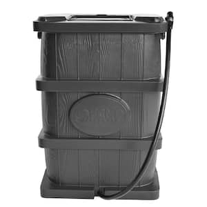 45 Gal. Gray Home Outdoor Wood Grain Rain Water Catcher Barrel, Plastic