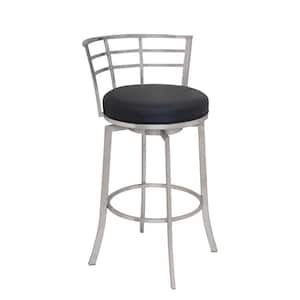 26 in. Black Low Back Metal Counter Height Bar Chair with Faux leather Seat