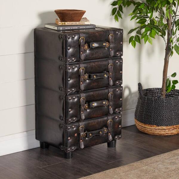 Black faux leather on sale chest of drawers