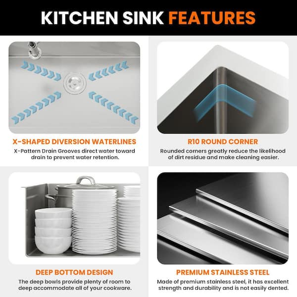 32 in. x 19 in. Stainless Steel Single Bowl Drop-In Kitchen Sink with Drain and Hooks in Brushed Nickel