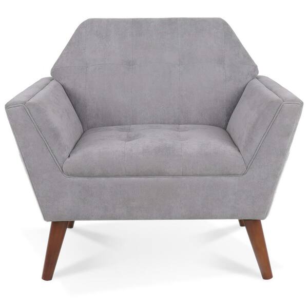 Modern Gray Fabric Upholstered Armchair Tufted Accent Side Chair Wood ...