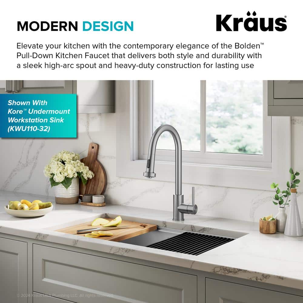 Stainless Steel Single Handle Pull Down Kitchen Faucet with Spray