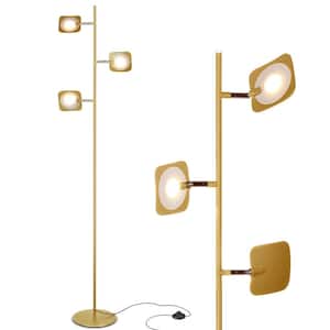 Tree 60 in. Brass LED Floor Lamp with Dimmable and Adjustable Panels