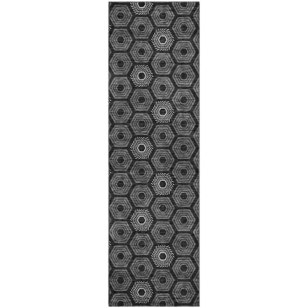 Mayfield Premium Machine Washable Abstract AMF2559 Black 2 ft. x 7 ft. Runner Rug